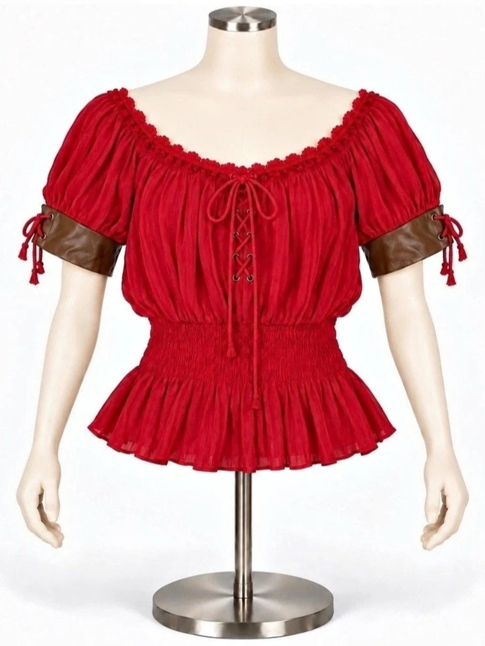Belle Poque Women's Crimson Red Renaissance Off Shoulder Peasant Blouse